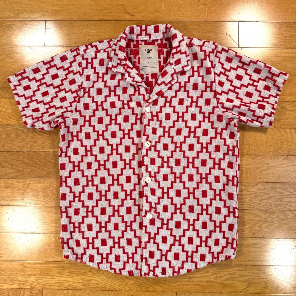 OAS Red & White Geometric Short Sleeve Button-Down Shirt